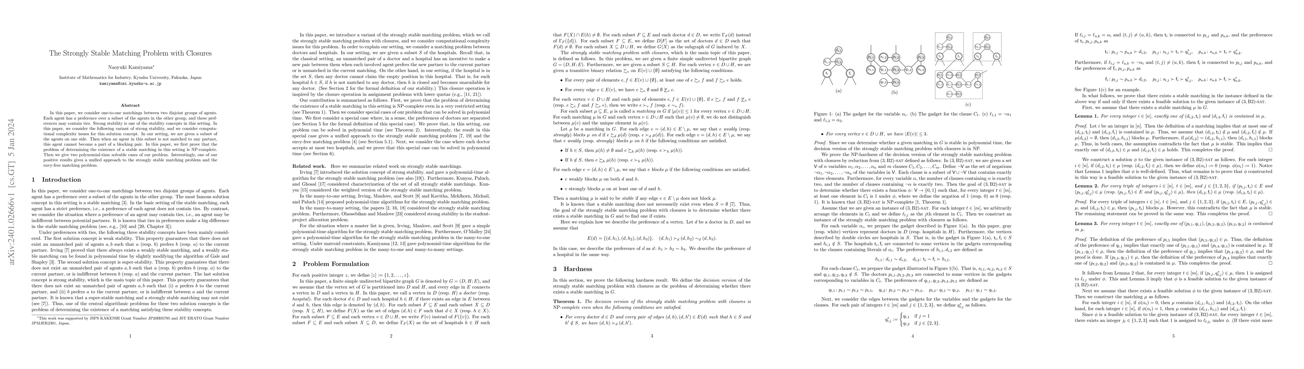 Thumbnail for The Strongly Stable Matching Problem with Closures
