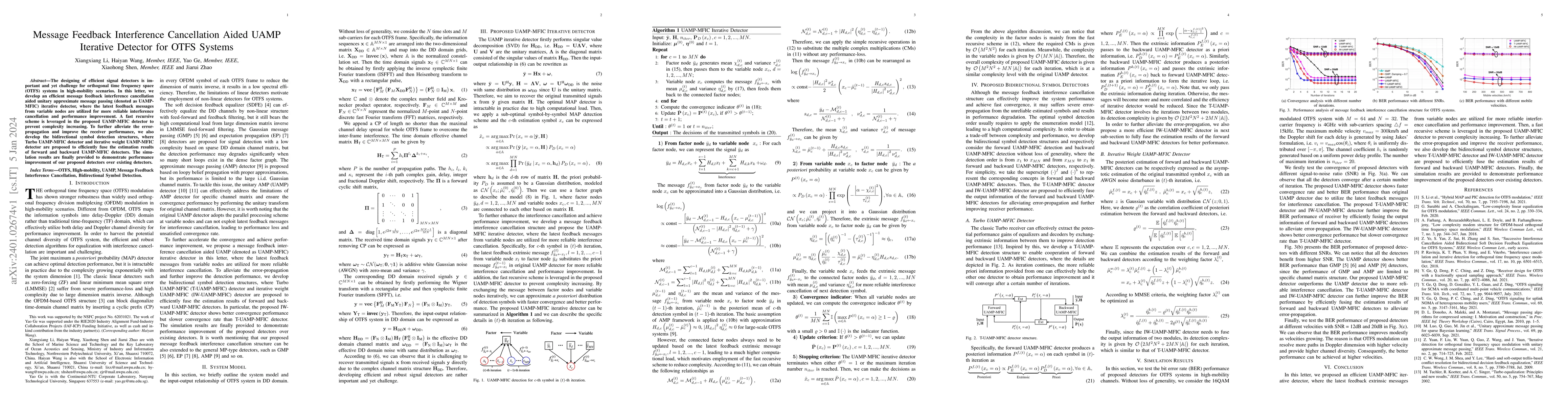 Thumbnail for Message Feedback Interference Cancellation Aided UAMP Iterative Detector
  for OTFS Systems