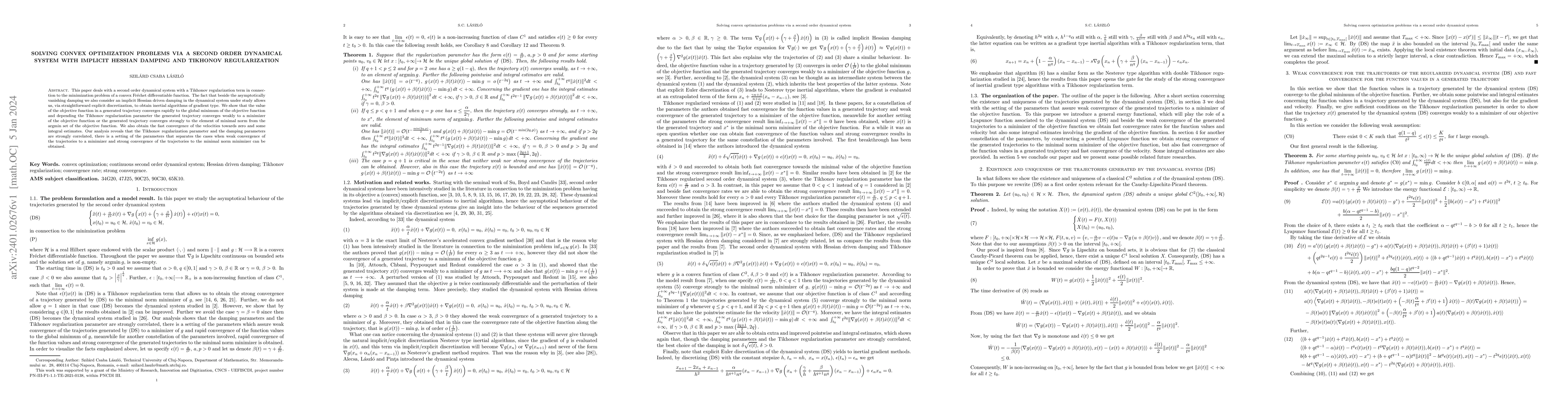 Thumbnail for Solving convex optimization problems via a second order dynamical system
  with implicit Hessian damping and Tikhonov regularization