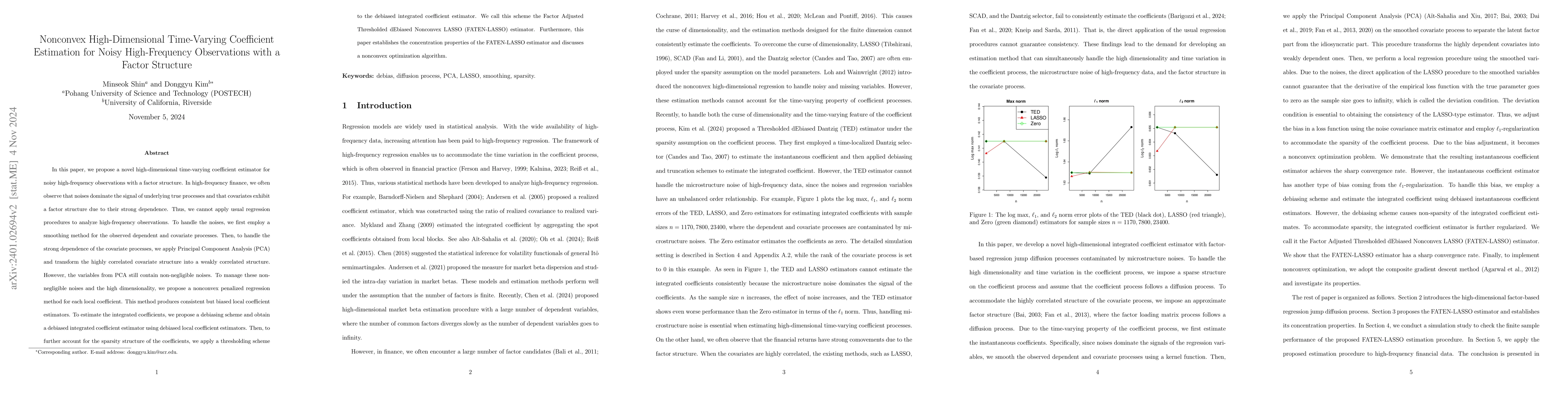 Thumbnail for Nonconvex High-Dimensional Time-Varying Coefficient Estimation for Noisy
  High-Frequency Observations