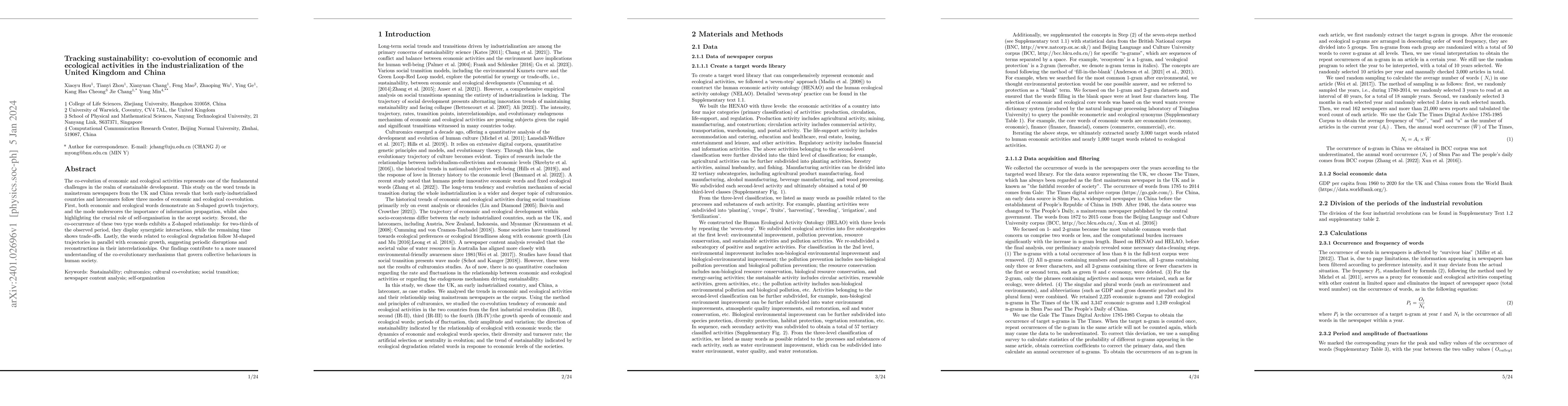 Thumbnail for Tracking sustainability: co-evolution of economic and ecological
  activities in the industrialization of the United Kingdom and China