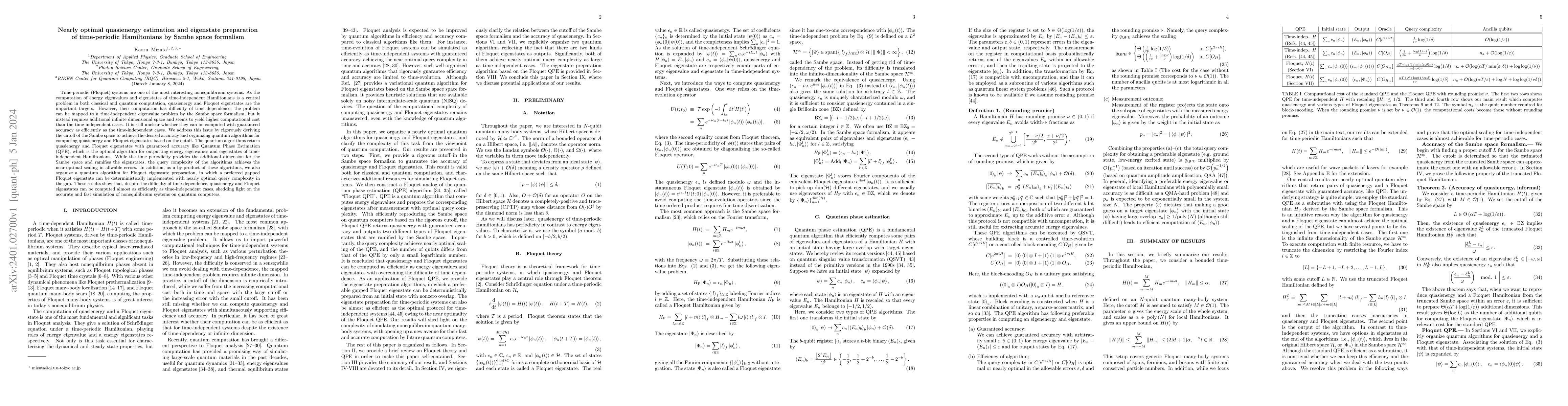 Thumbnail for Nearly optimal quasienergy estimation and eigenstate preparation of
  time-periodic Hamiltonians by Sambe space formalism