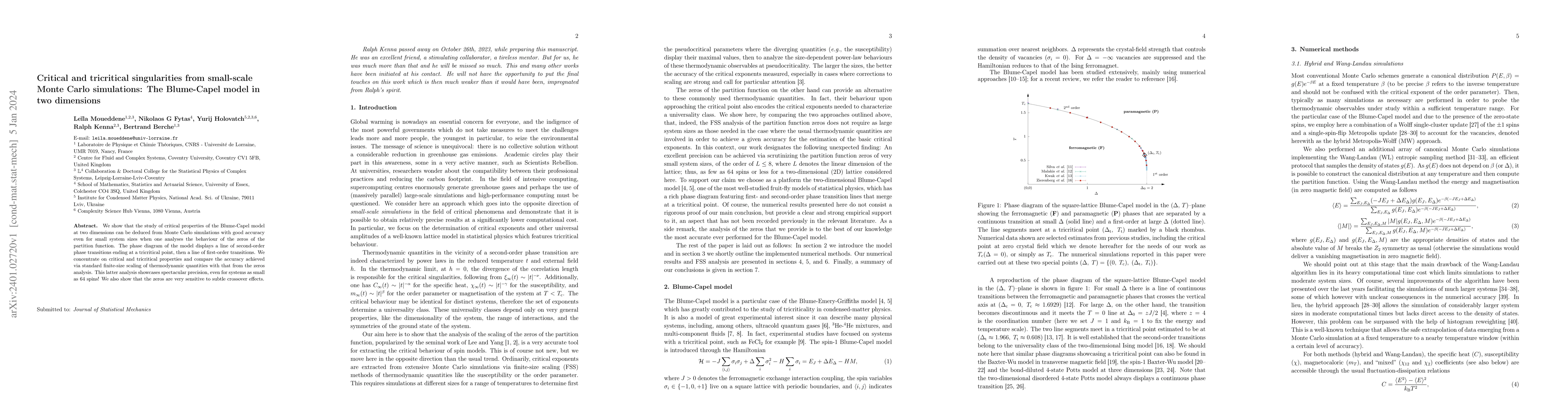 Thumbnail for Critical and tricritical singularities from small-scale Monte Carlo
  simulations: The Blume-Capel model in two dimensions