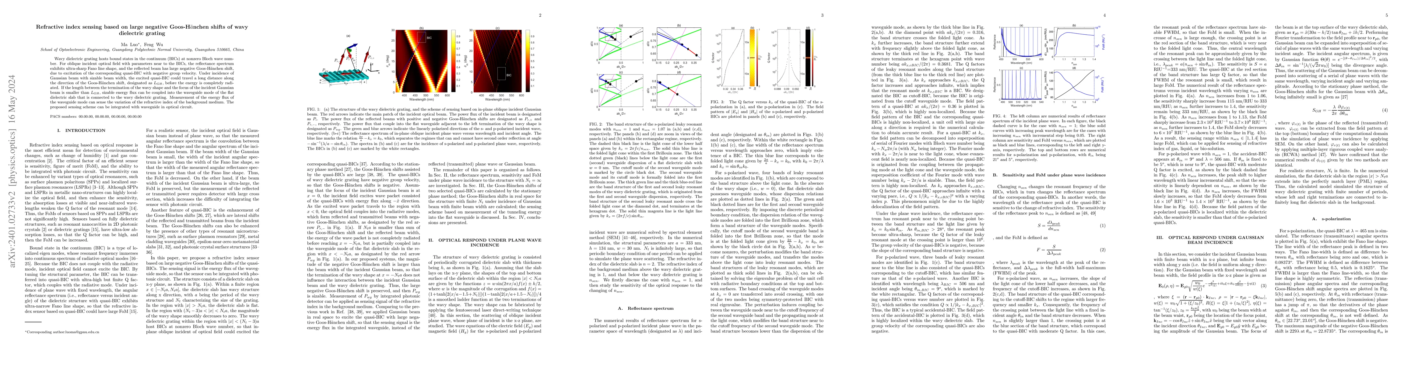 Thumbnail for Refractive index sensing based on large negative Goos-H$\ddot{a}$nchen
  shifts of wavy dielectric grating