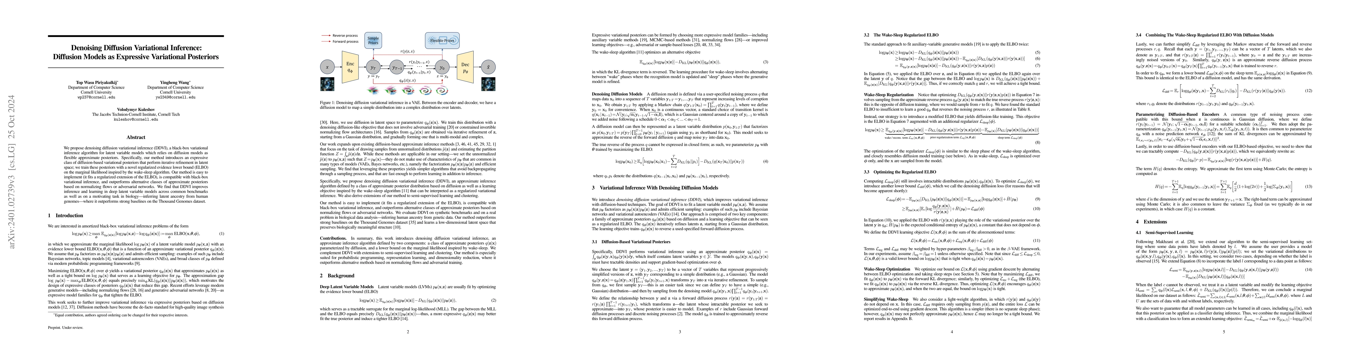Thumbnail for Denoising Diffusion Variational Inference: Diffusion Models as
  Expressive Variational Posteriors