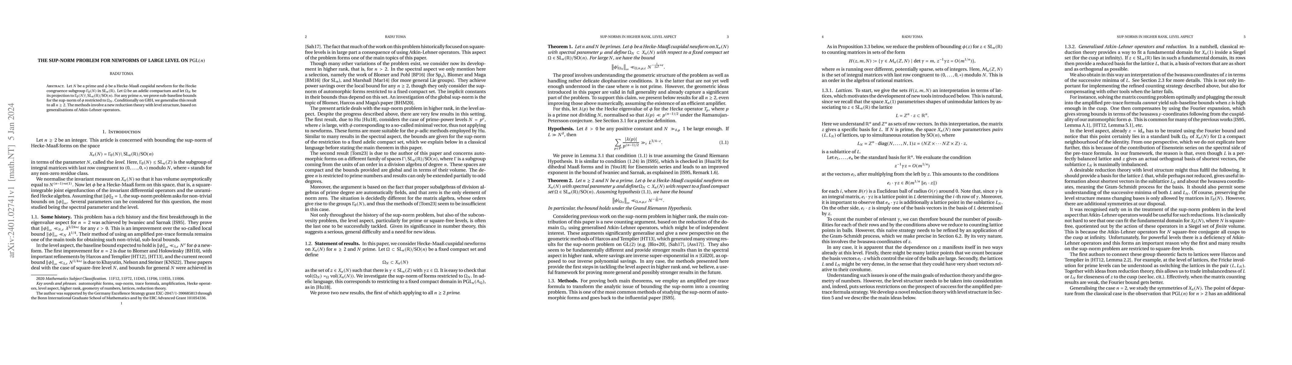 Thumbnail for The sup-norm problem for newforms of large level on
  $\operatorname{PGL}(n)$