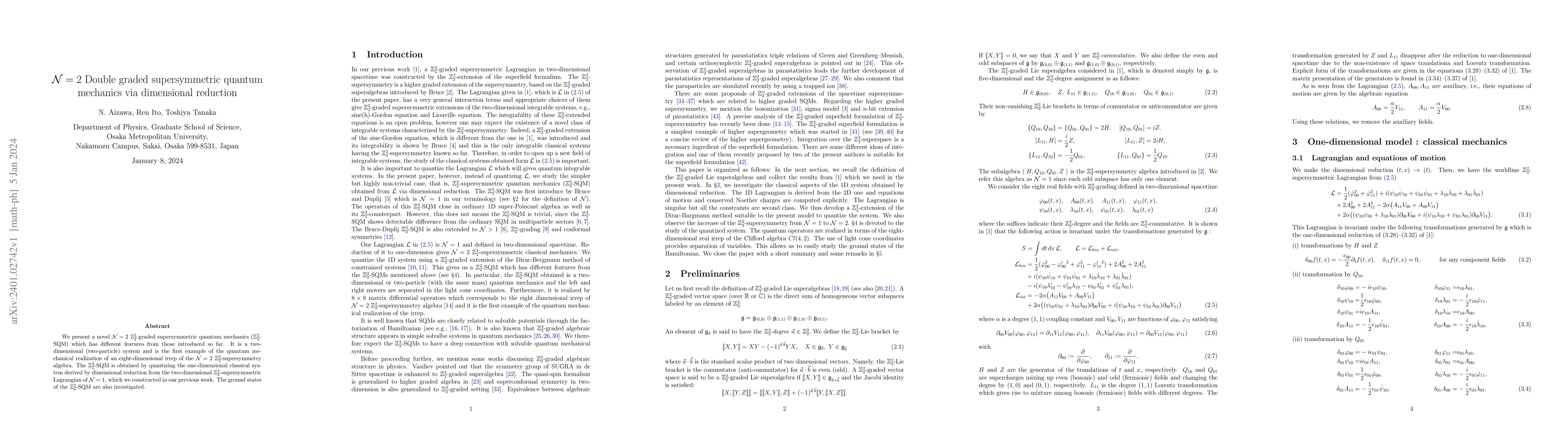 Thumbnail for $\mathcal{N}=2$ Double graded supersymmetric quantum mechanics via
  dimensional reduction