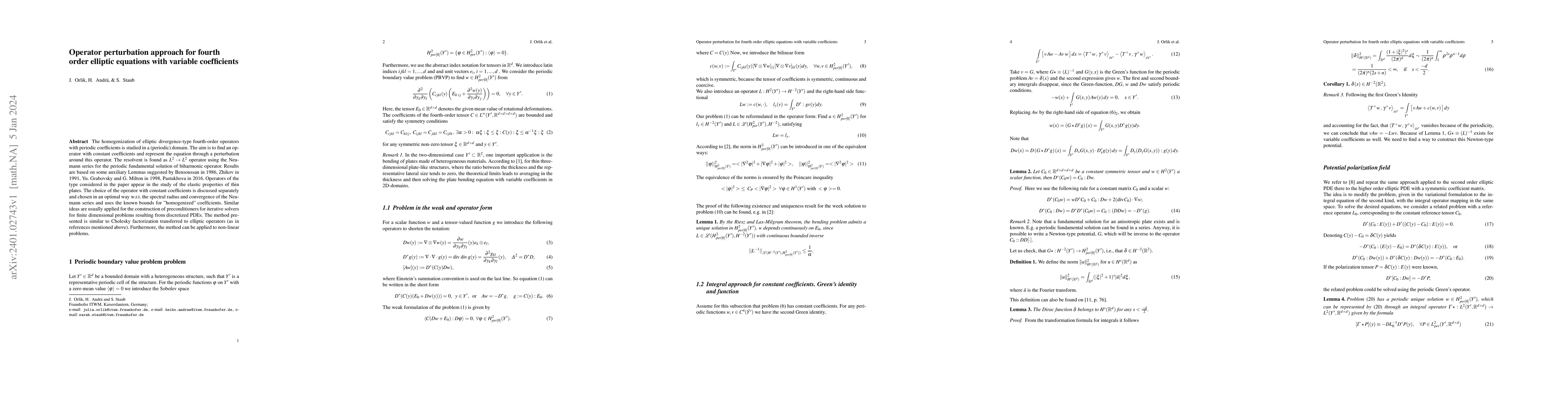Thumbnail for Operator perturbation for fourth order elliptic equations with variable
  coefficients