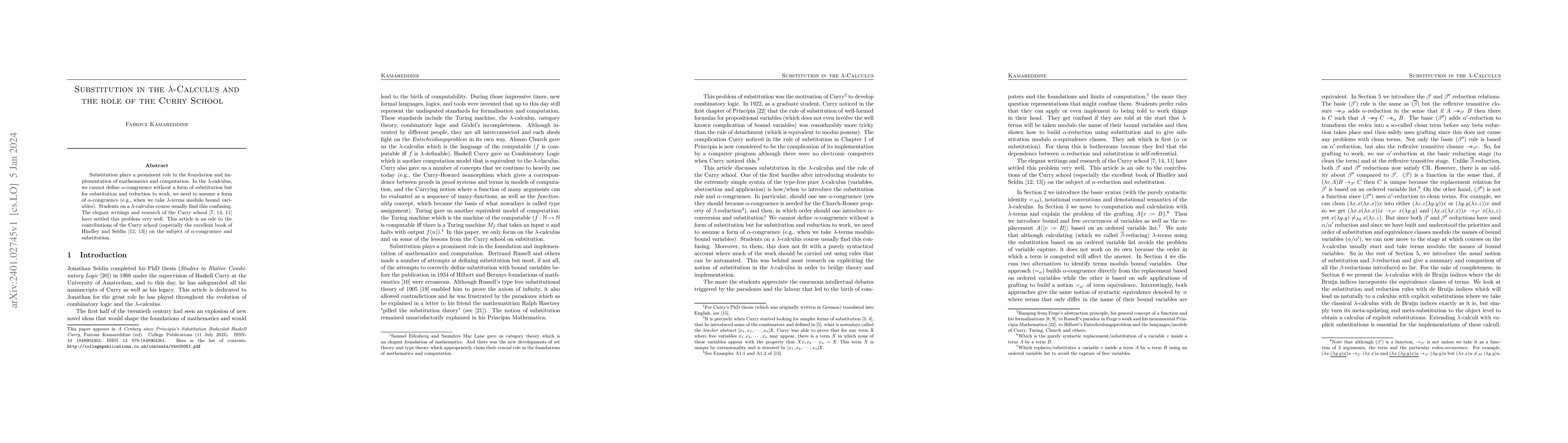 Thumbnail for Substitution in the lambda Calculus and the role of the Curry School