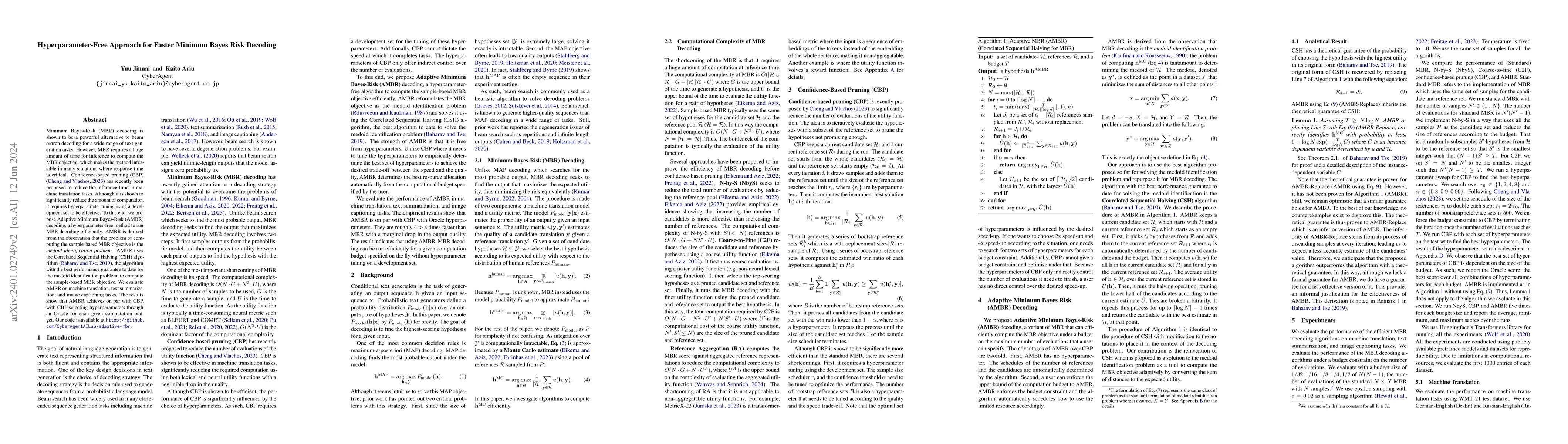 Thumbnail for Hyperparameter-Free Approach for Faster Minimum Bayes Risk Decoding