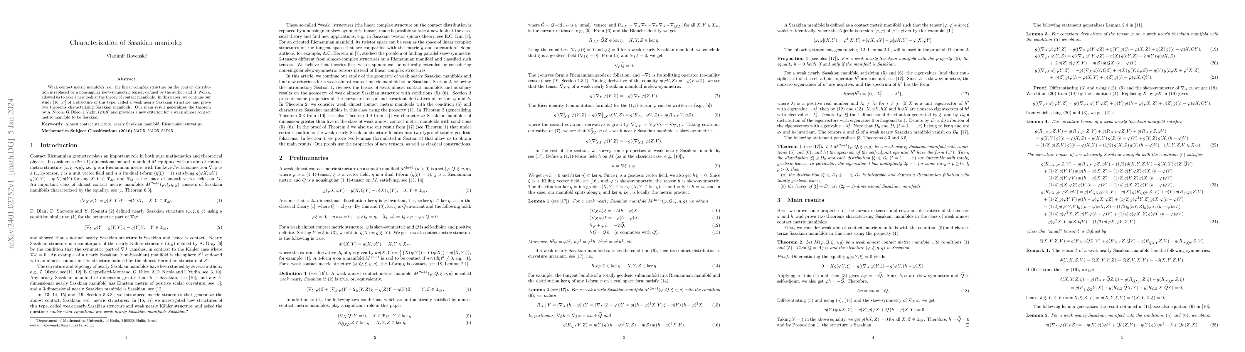 Thumbnail for Characterization of Sasakian manifolds
