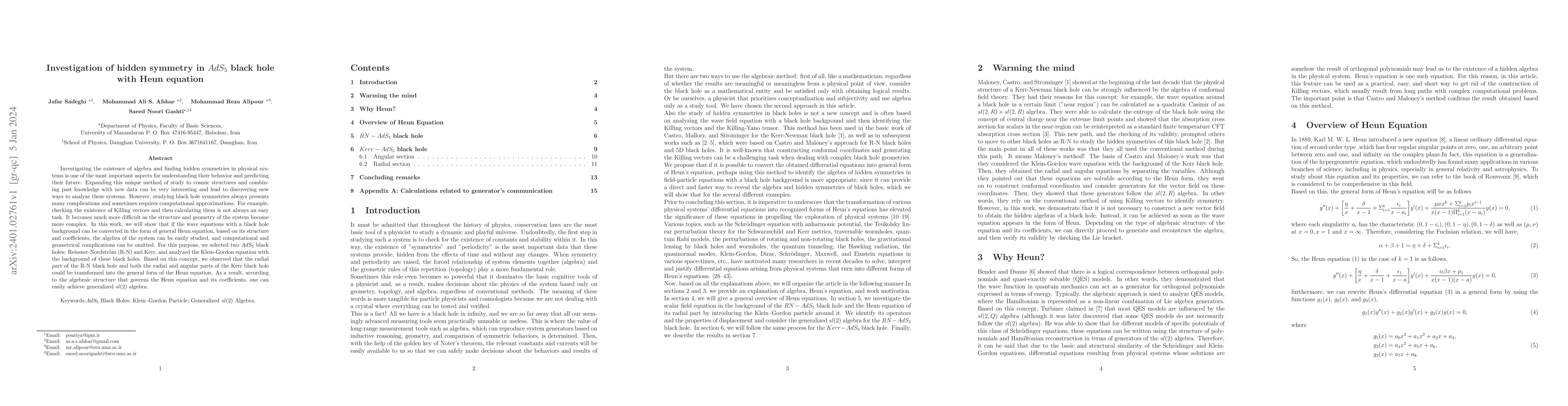 Thumbnail for Investigation of hidden symmetry in $AdS_{5}$ black hole with Heun
  equation
