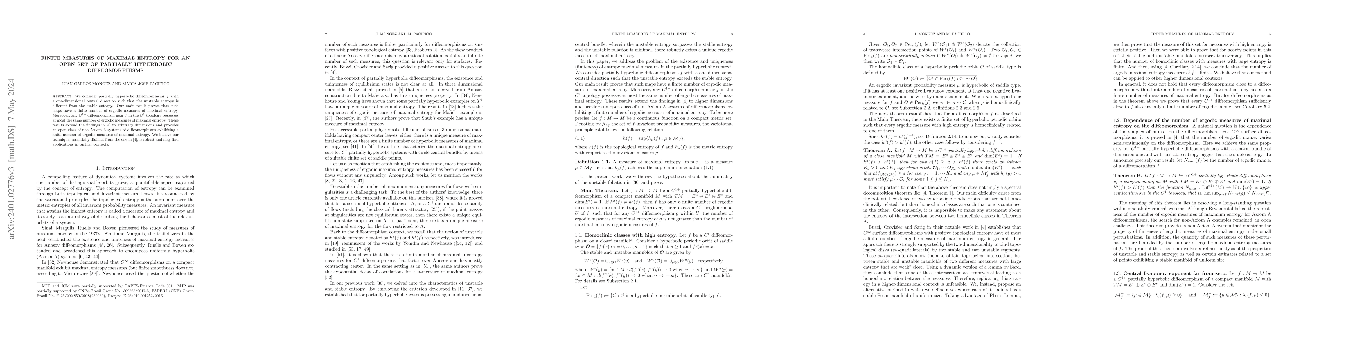 Thumbnail for Finite Measures of Maximal Entropy for an Open Set of Partially
  Hyperbolic Diffeomorphisms