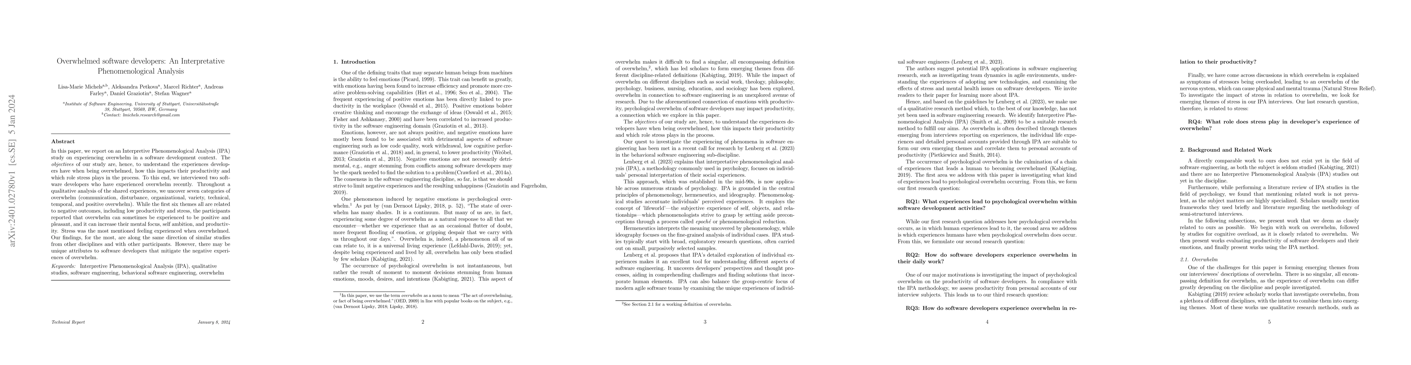 Thumbnail for Overwhelmed software developers: An Interpretative Phenomenological
  Analysis