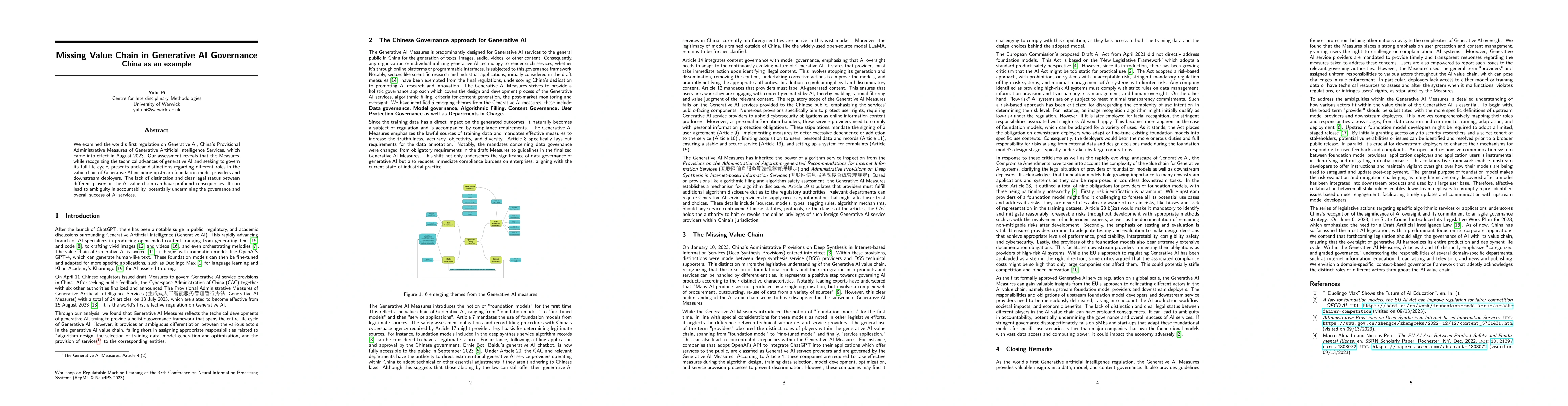 Thumbnail for Missing Value Chain in Generative AI Governance China as an example