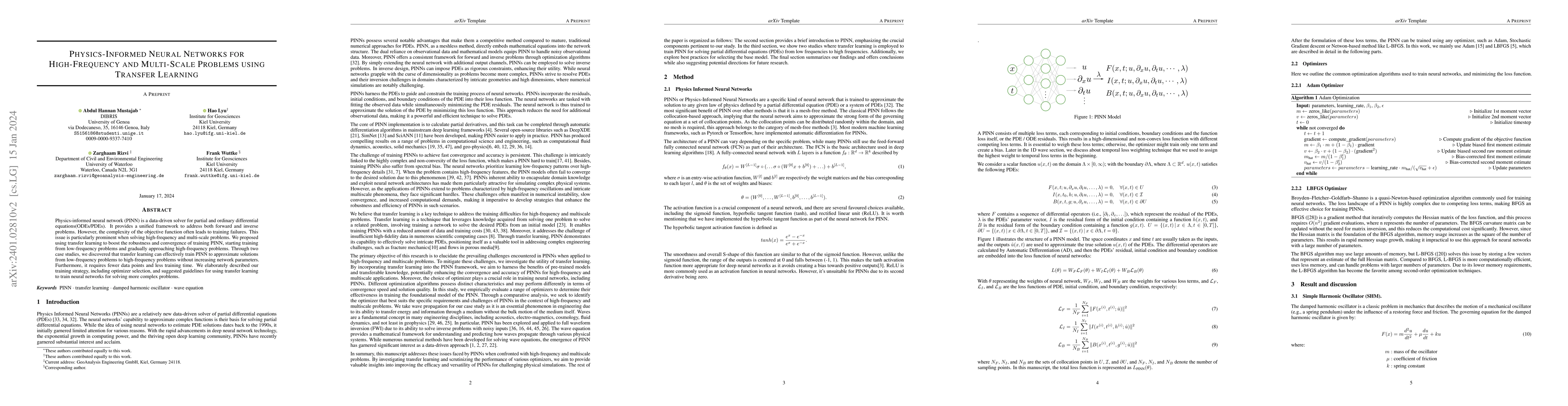 Thumbnail for Physics-Informed Neural Networks for High-Frequency and Multi-Scale
  Problems using Transfer Learning