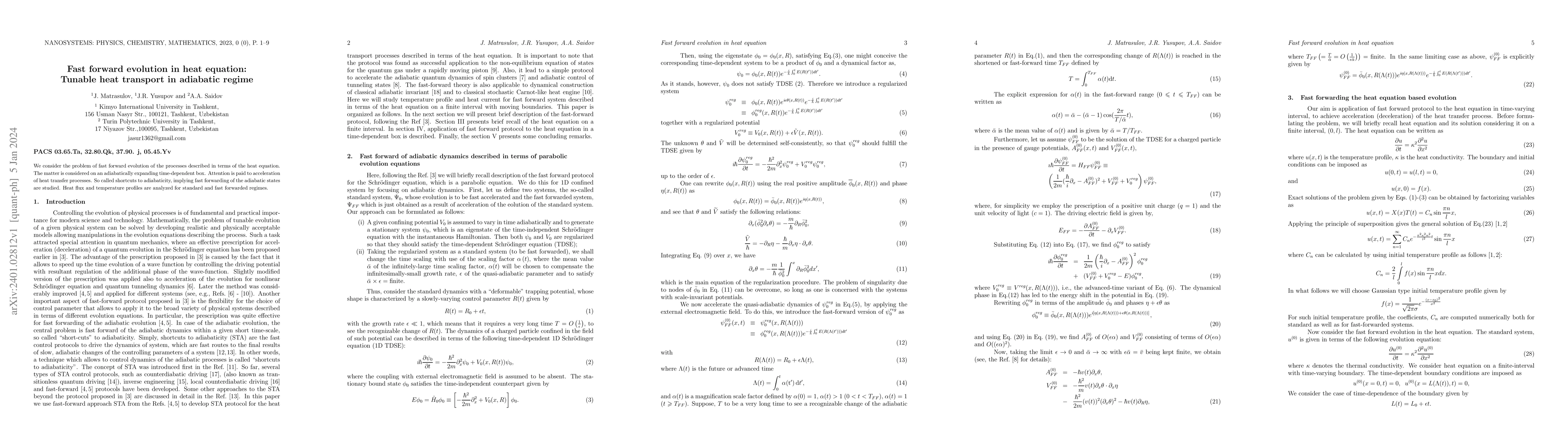 Thumbnail for Fast forward evolution in heat equation:Tunable heat transport in
  adiabatic regime
