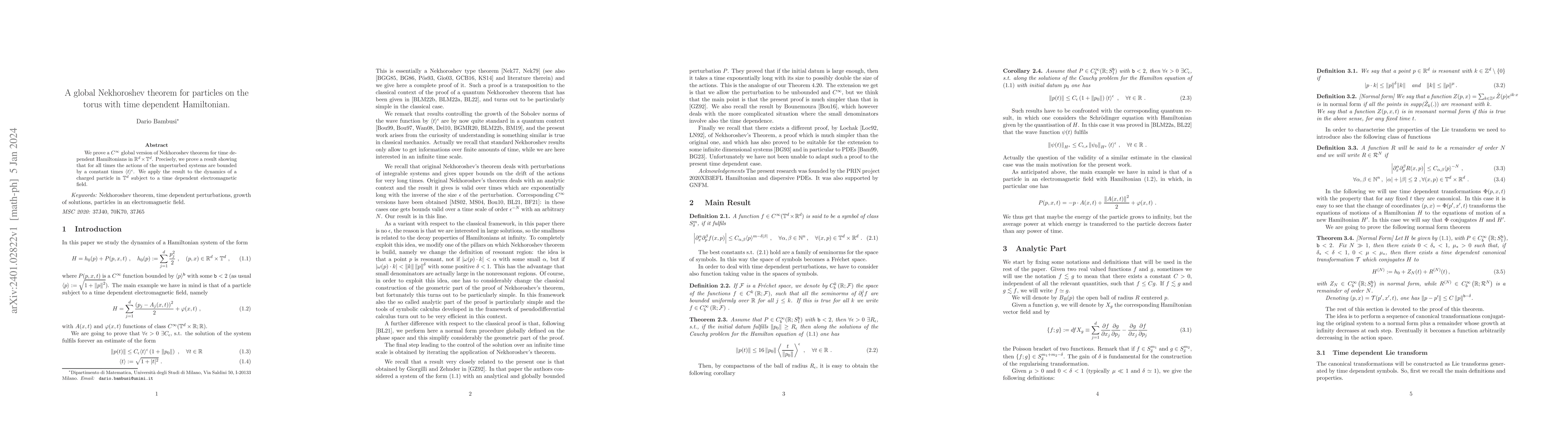 Thumbnail for A global Nekhoroshev theorem for particles on the torus with time
  dependent Hamiltonian