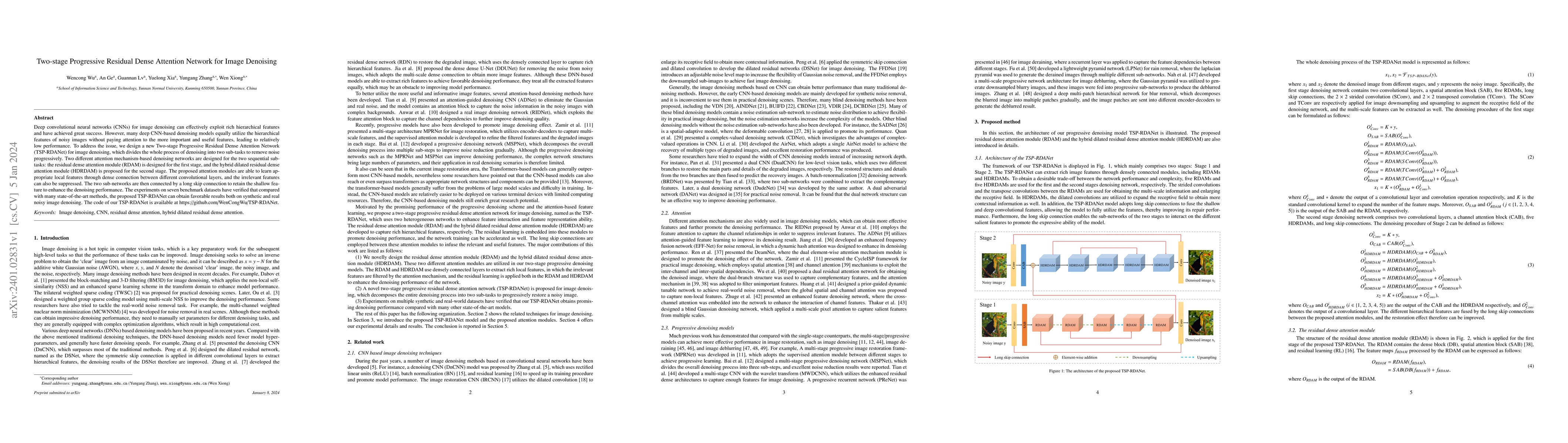 Thumbnail for Two-stage Progressive Residual Dense Attention Network for Image
  Denoising