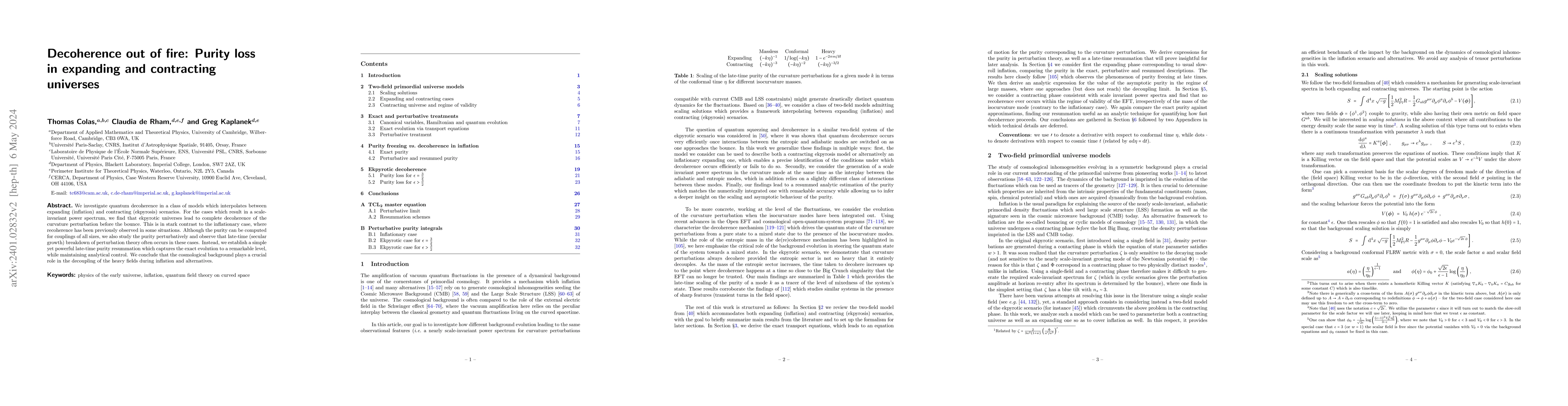 Thumbnail for Decoherence out of fire: Purity loss in expanding and contracting
  universes