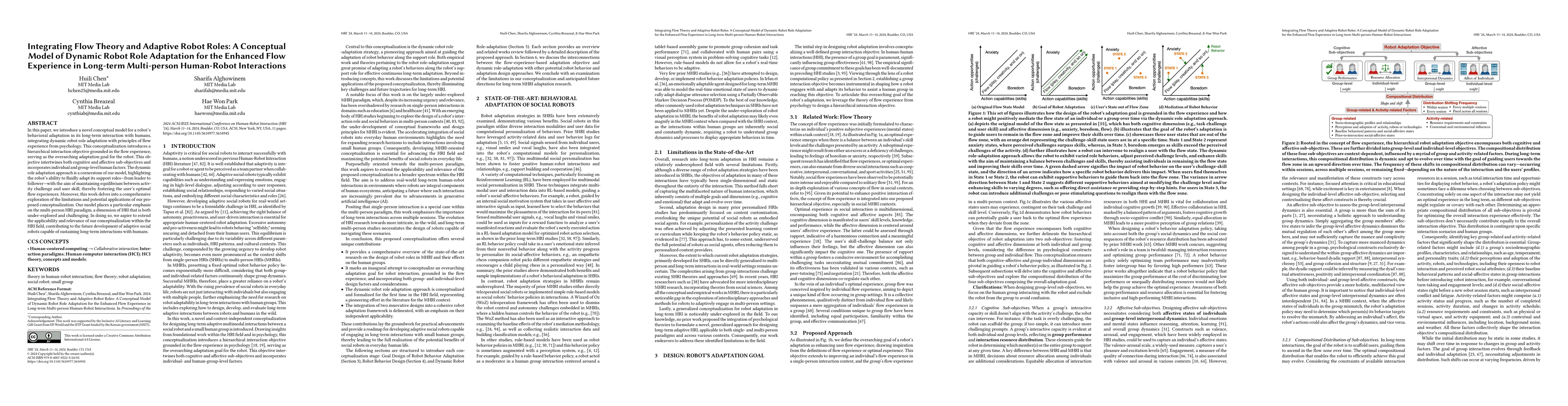 Thumbnail for Integrating Flow Theory and Adaptive Robot Roles: A Conceptual Model of
  Dynamic Robot Role Adaptation for the Enhanced Flow Experience in Long-term
  Multi-person Human-Robot Interactions