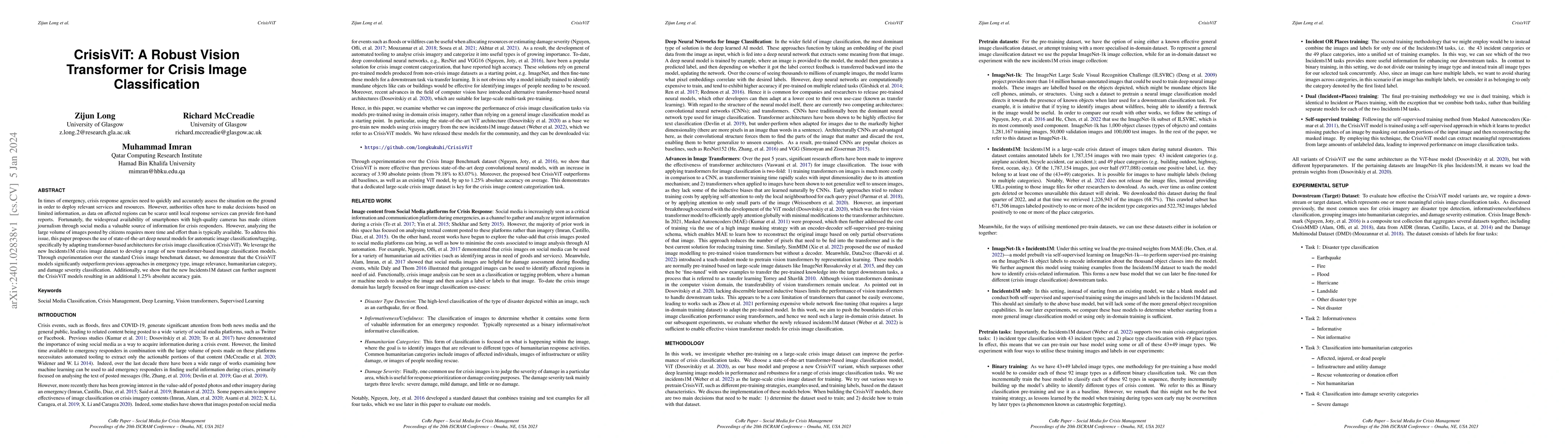 Thumbnail for CrisisViT: A Robust Vision Transformer for Crisis Image Classification