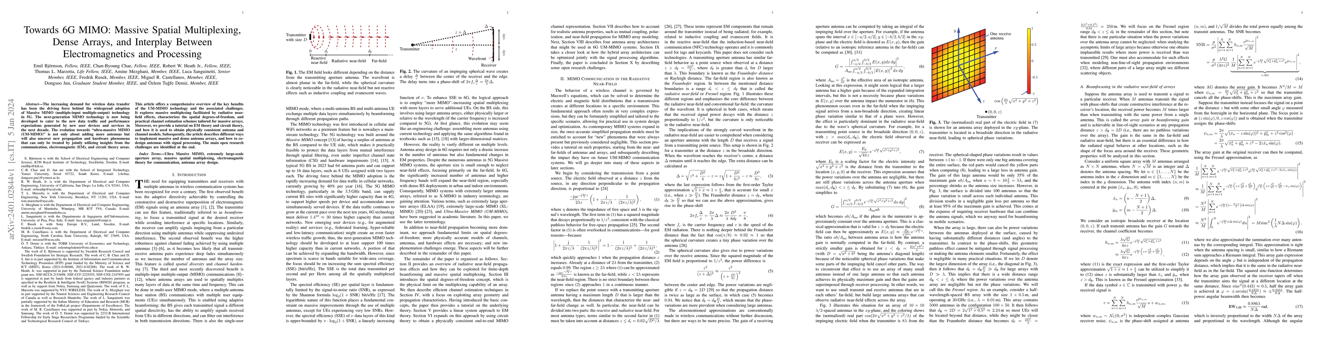 Thumbnail for Towards 6G MIMO: Massive Spatial Multiplexing, Dense Arrays, and
  Interplay Between Electromagnetics and Processing