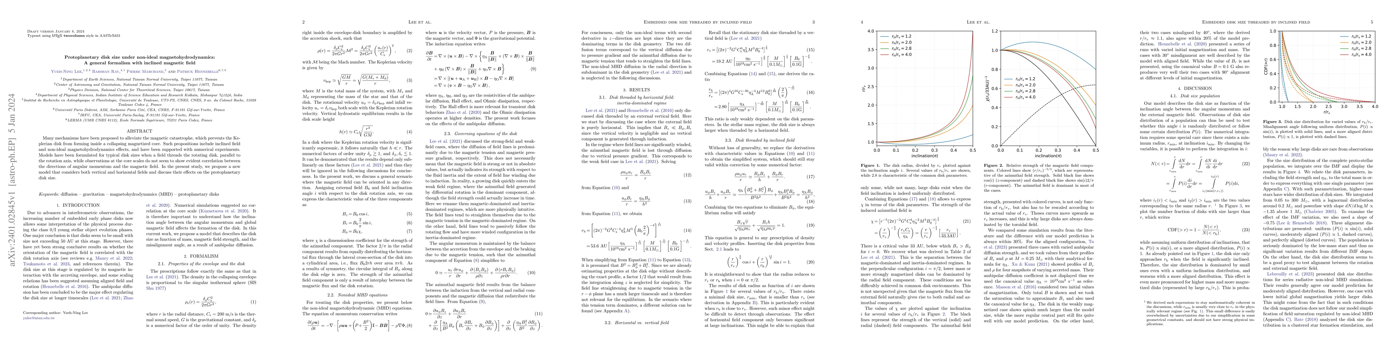 Thumbnail for Protoplanetary disk size under non-ideal magnetohydrodynamics: A general
  formalism with inclined magnetic field