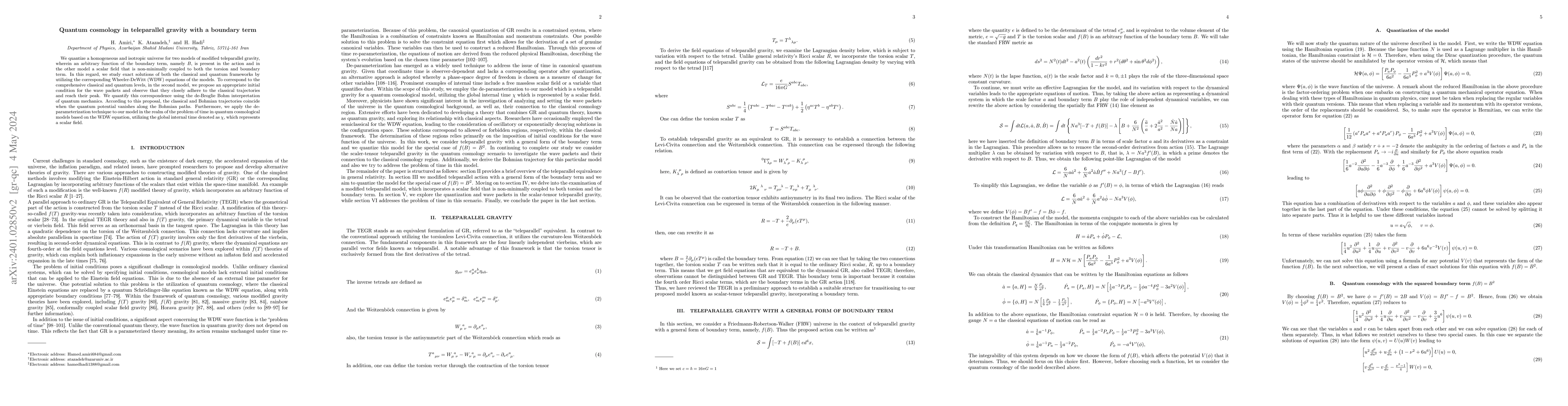 Thumbnail for Quantum cosmology in teleparallel gravity with a boundary term