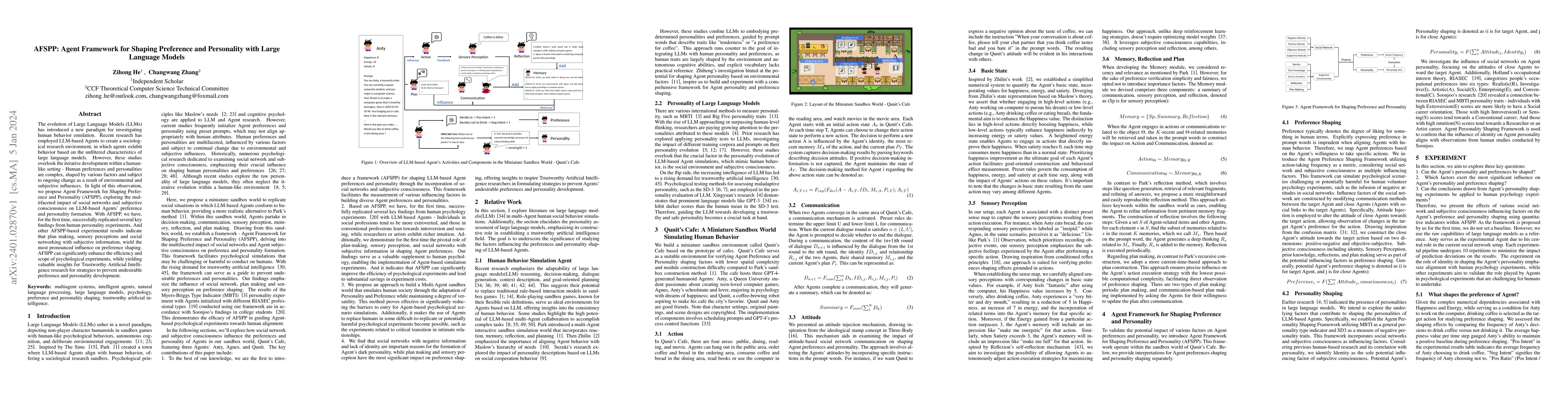 Thumbnail for AFSPP: Agent Framework for Shaping Preference and Personality with Large
  Language Models