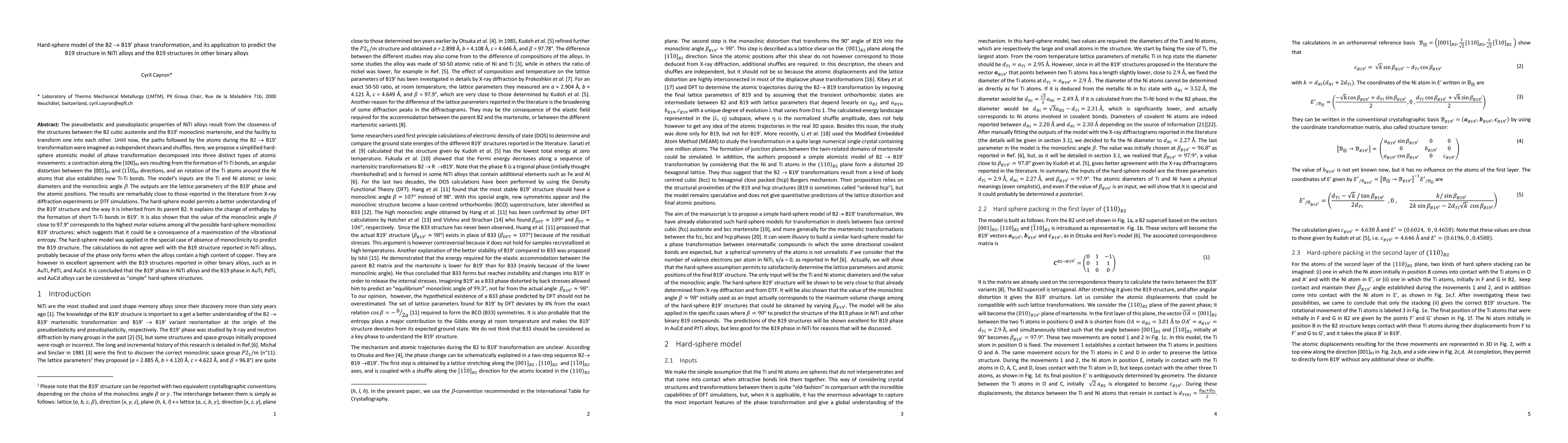Thumbnail for Hard-sphere model of the B2 to B19' phase transformation, and its
  application to predict the B19' structure in NiTi alloys and the B19
  structures in other binary alloys