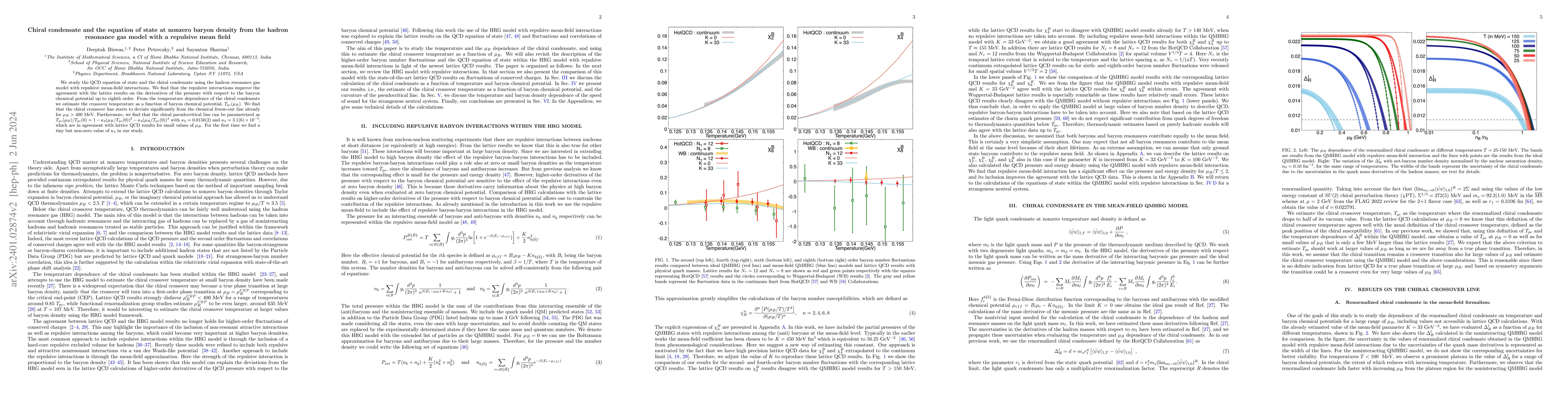 Thumbnail for Chiral condensate and the equation of state at nonzero baryon density
  from the hadron resonance gas model with a repulsive mean field