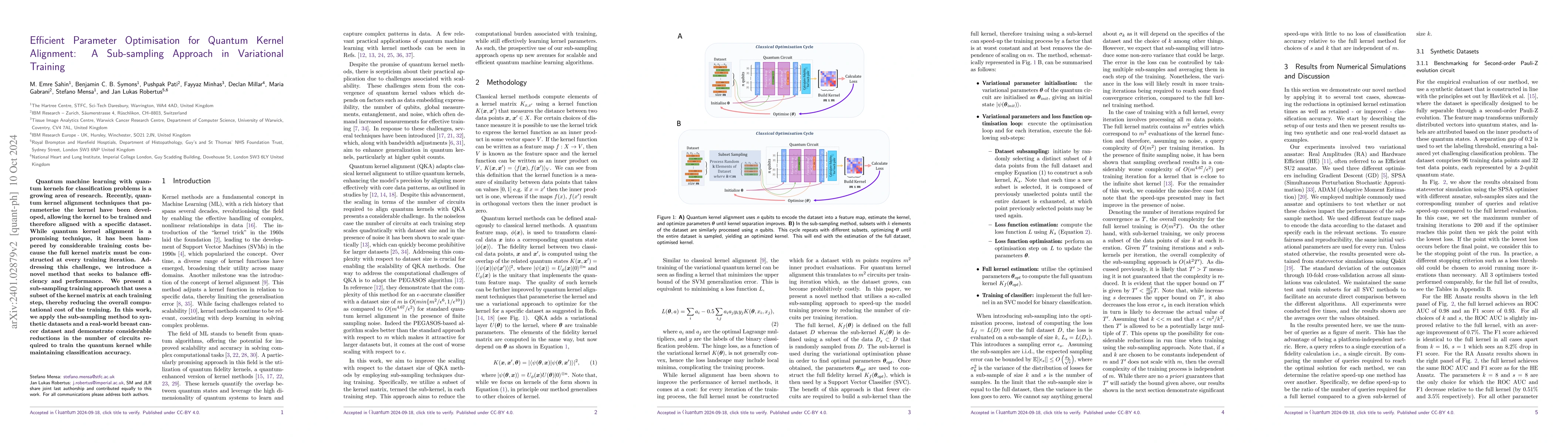 Thumbnail for Efficient Parameter Optimisation for Quantum Kernel Alignment: A
  Sub-sampling Approach in Variational Training