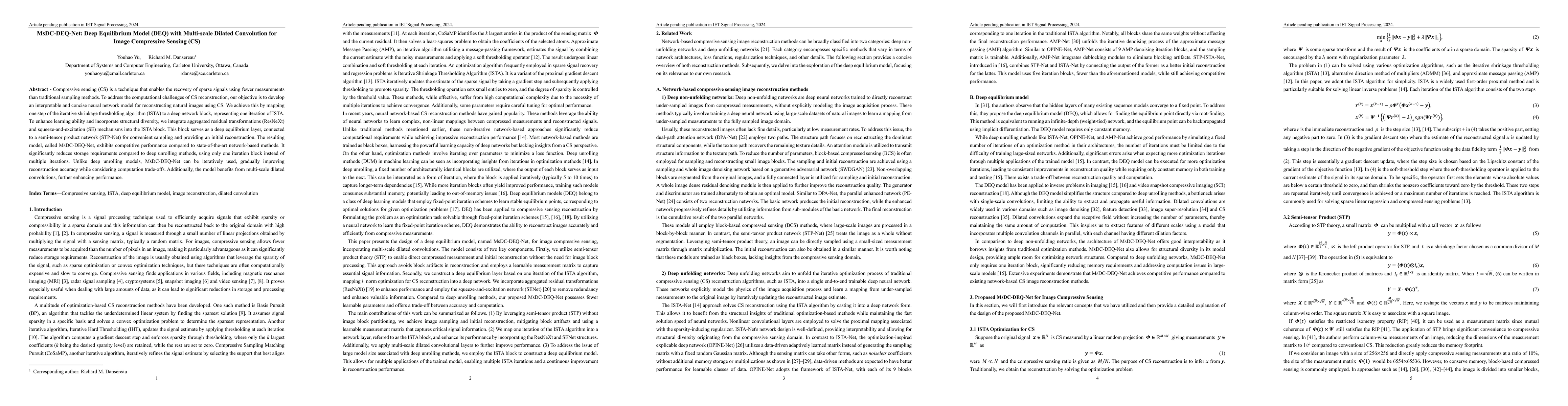 Thumbnail for MsDC-DEQ-Net: Deep Equilibrium Model (DEQ) with Multi-scale Dilated
  Convolution for Image Compressive Sensing (CS)