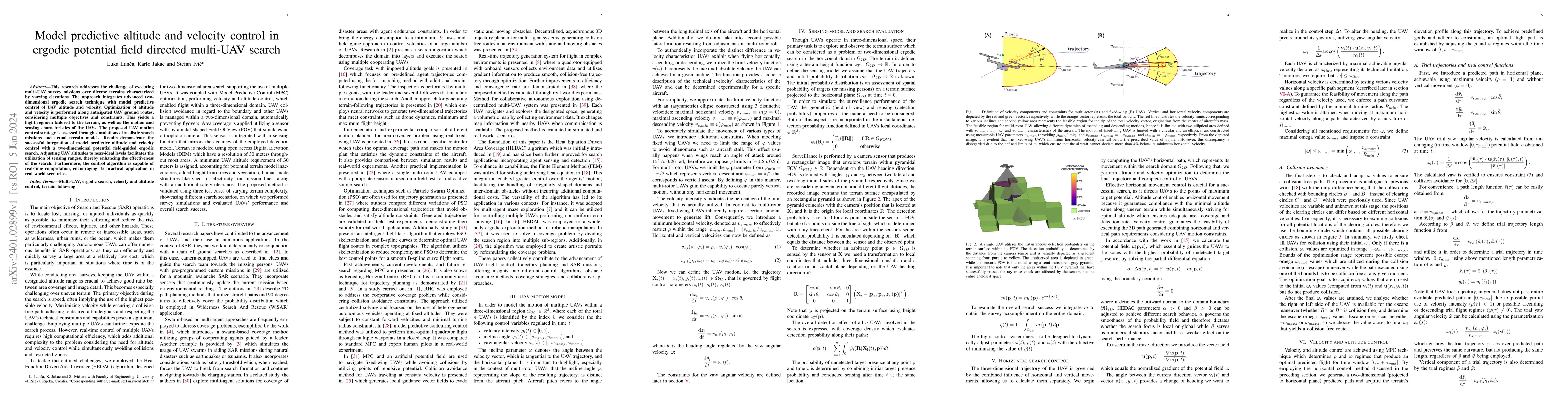 Thumbnail for Model predictive altitude and velocity control in ergodic potential
  field directed multi-UAV search