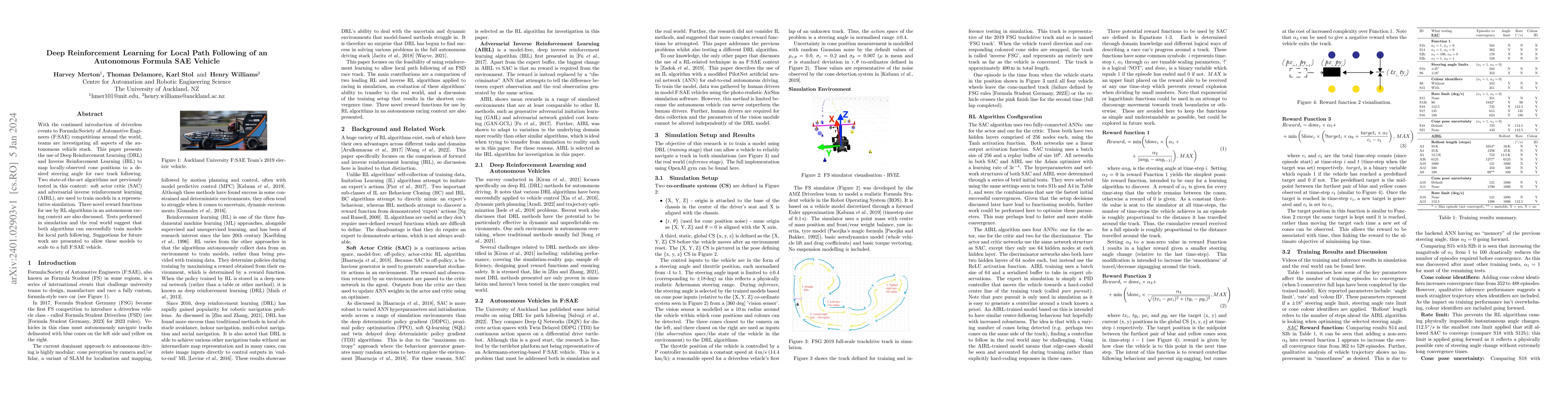 Thumbnail for Deep Reinforcement Learning for Local Path Following of an Autonomous
  Formula SAE Vehicle