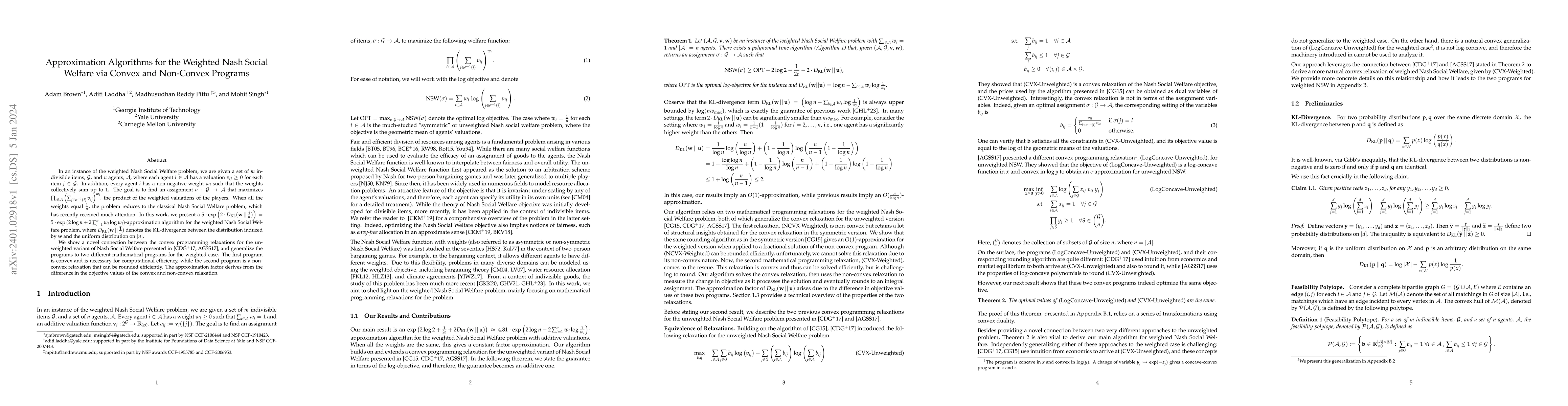 Thumbnail for Approximation Algorithms for the Weighted Nash Social Welfare via Convex
  and Non-Convex Programs