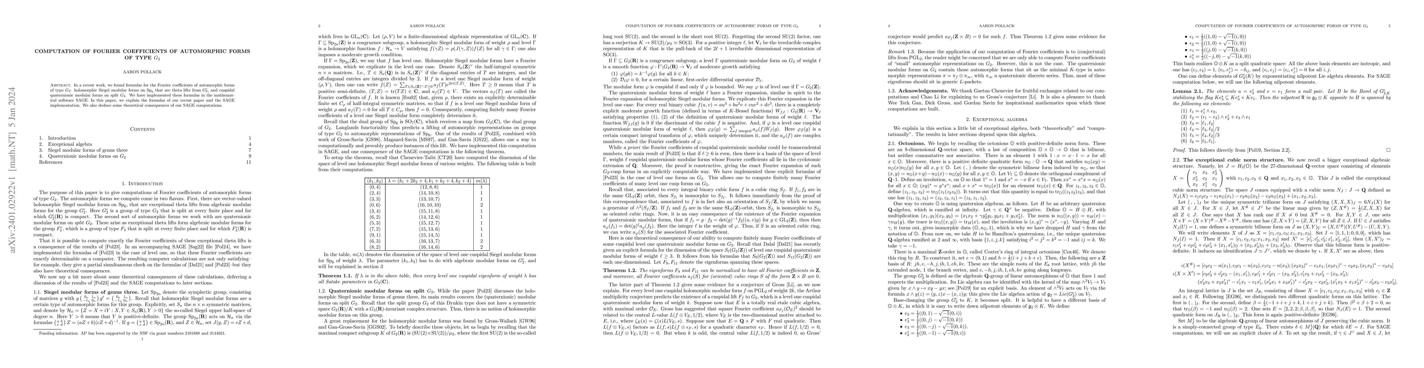Thumbnail for Computation of Fourier coefficients of automorphic forms of type $G_2$