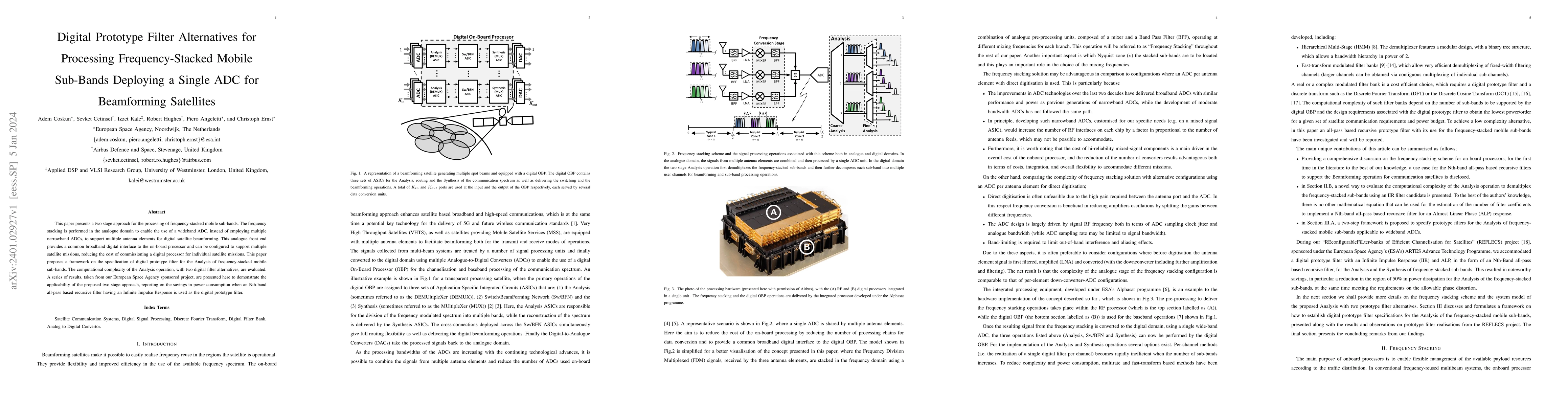 Thumbnail for Digital Prototype Filter Alternatives for Processing Frequency-Stacked
  Mobile Subbands Deploying a Single ADC for Beamforming Satellites