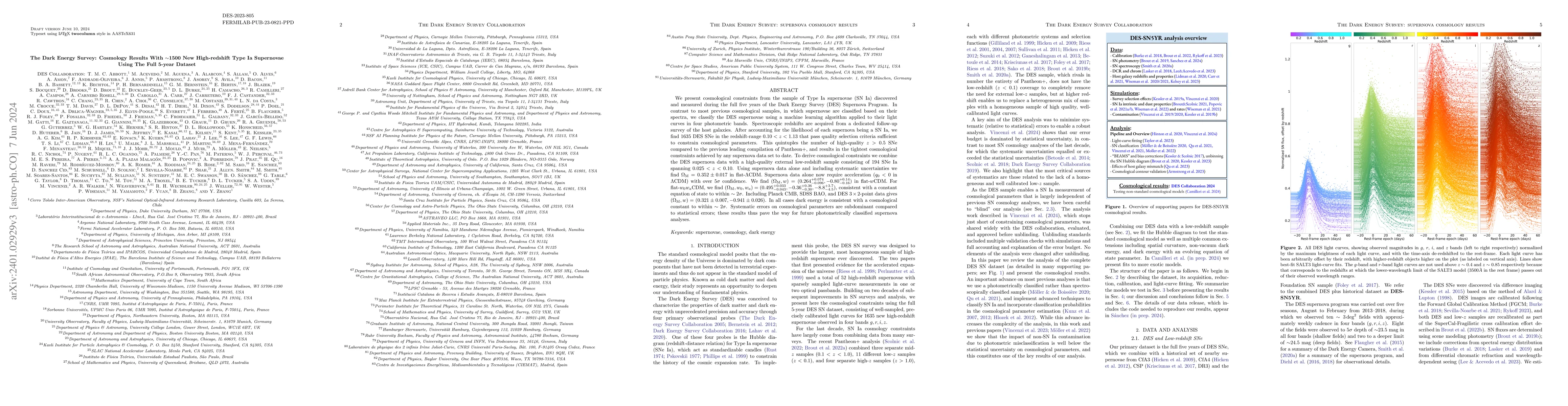 Thumbnail for The Dark Energy Survey: Cosmology Results With ~1500 New High-redshift
  Type Ia Supernovae Using The Full 5-year Dataset
