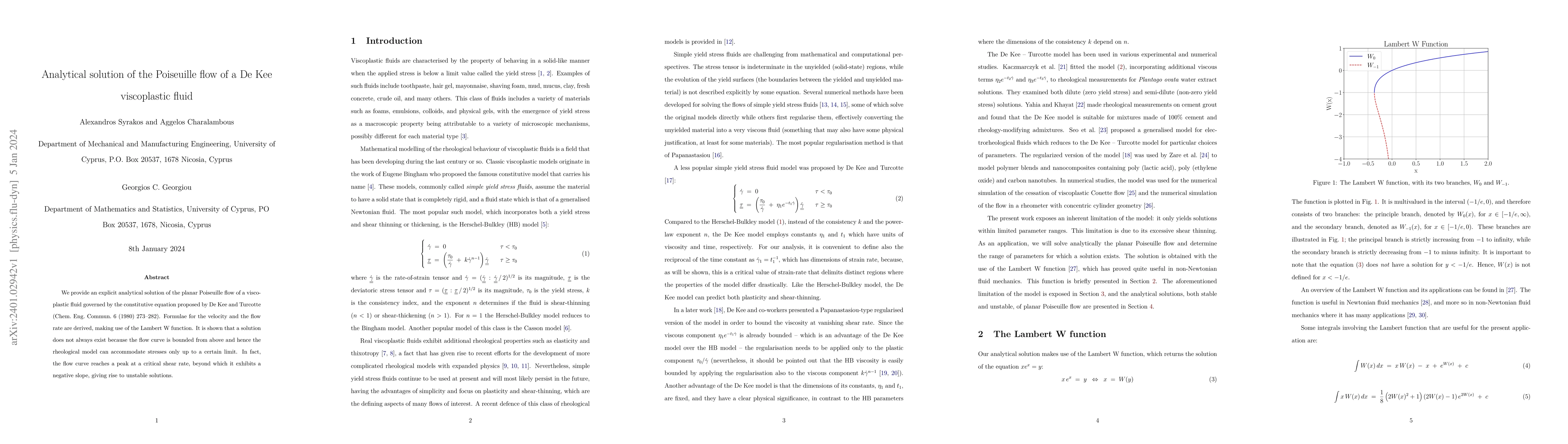 Thumbnail for Analytical solution of the Poiseuille flow of a De Kee viscoplastic
  fluid