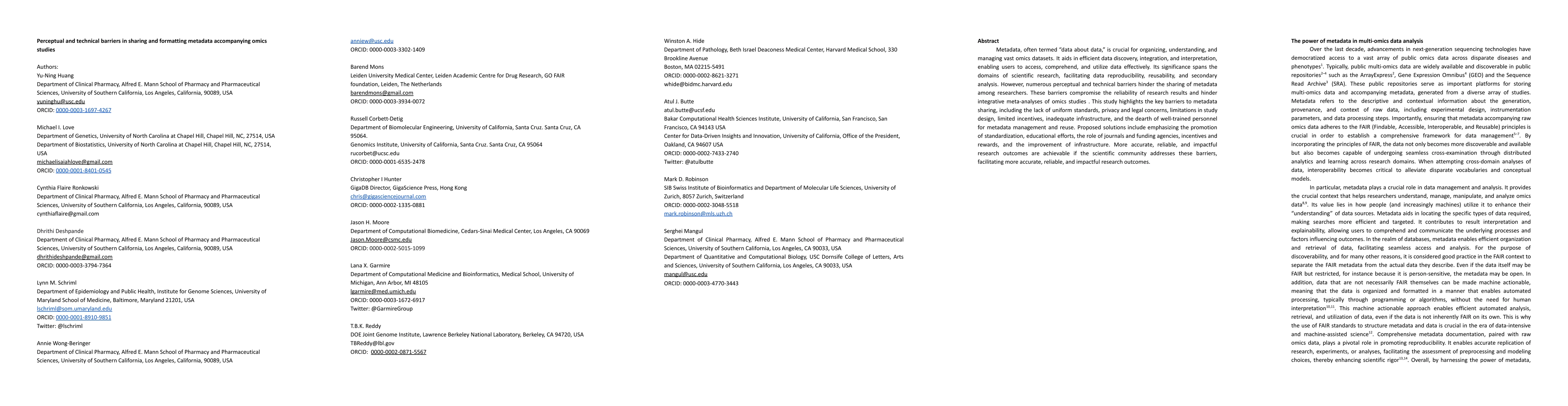 Thumbnail for Perceptual and technical barriers in sharing and formatting metadata
  accompanying omics studies