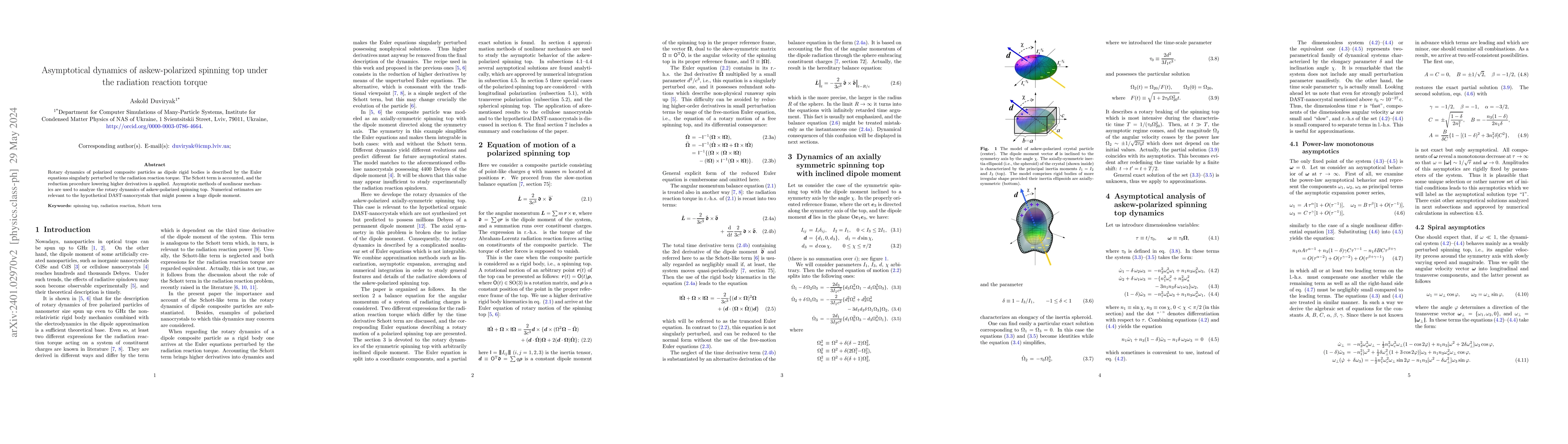 Thumbnail for Asymptotical dynamics of askew-polarized spinning top under the
  radiation reaction torque