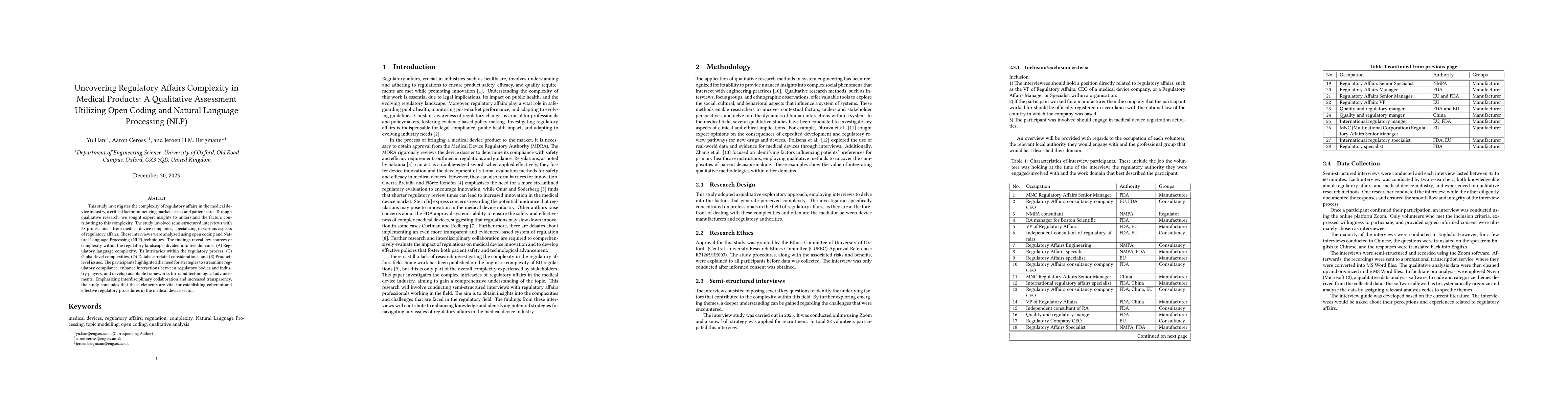 Thumbnail for Uncovering Regulatory Affairs Complexity in Medical Products: A
  Qualitative Assessment Utilizing Open Coding and Natural Language Processing
  (NLP)