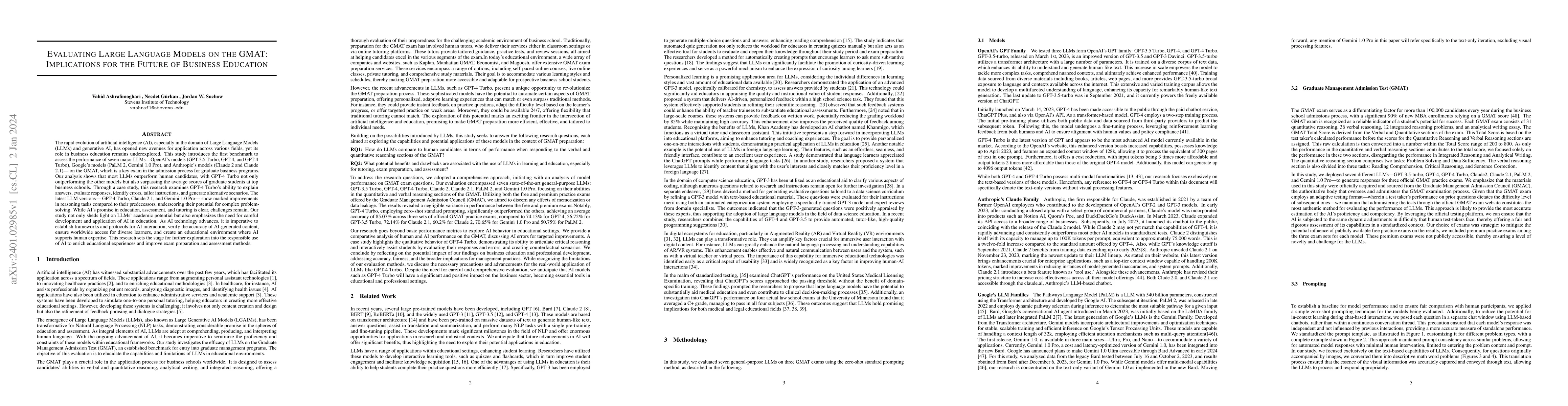 Thumbnail for Evaluating Large Language Models on the GMAT: Implications for the
  Future of Business Education