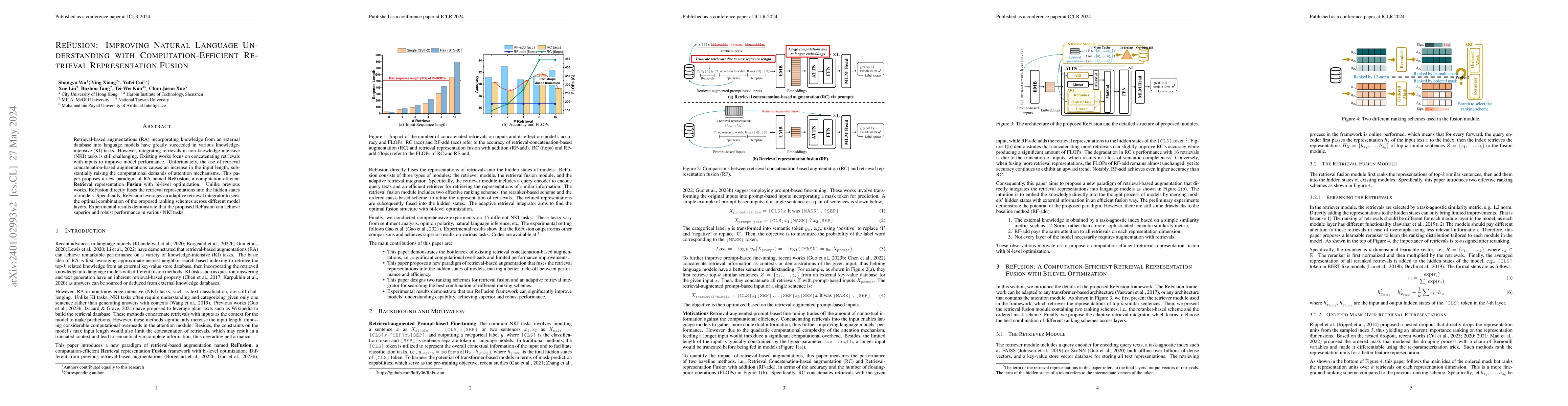 Thumbnail for ReFusion: Improving Natural Language Understanding with
  Computation-Efficient Retrieval Representation Fusion