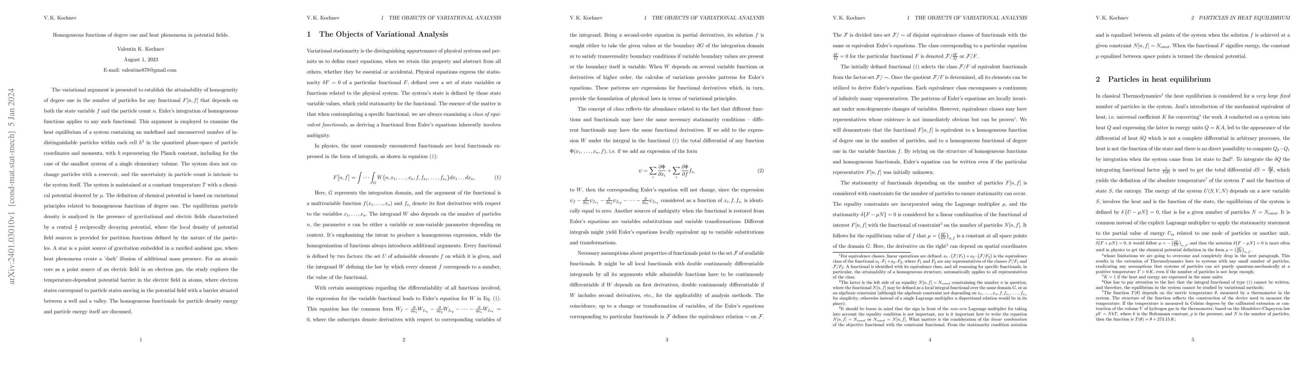 Thumbnail for Homogeneous functions of degree one and heat phenomena in potential
  fields