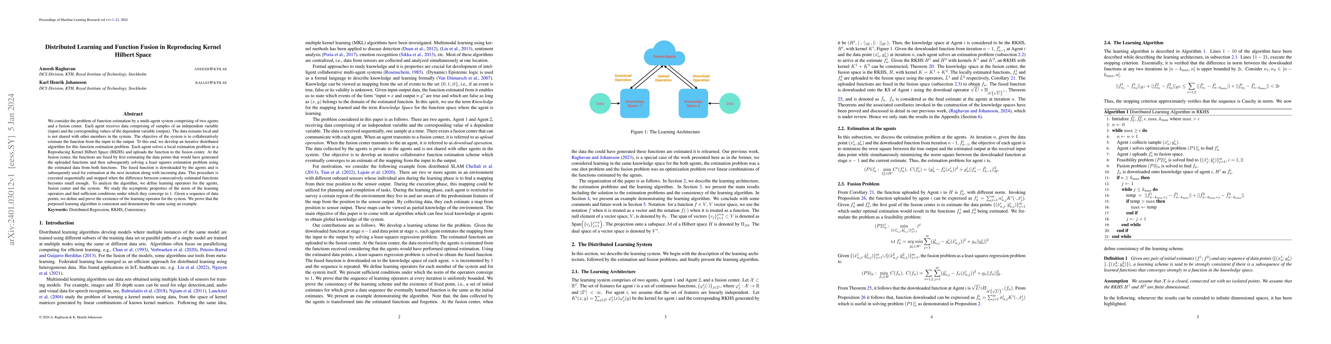 Thumbnail for Distributed Learning and Function Fusion in Reproducing Kernel Hilbert
  Space