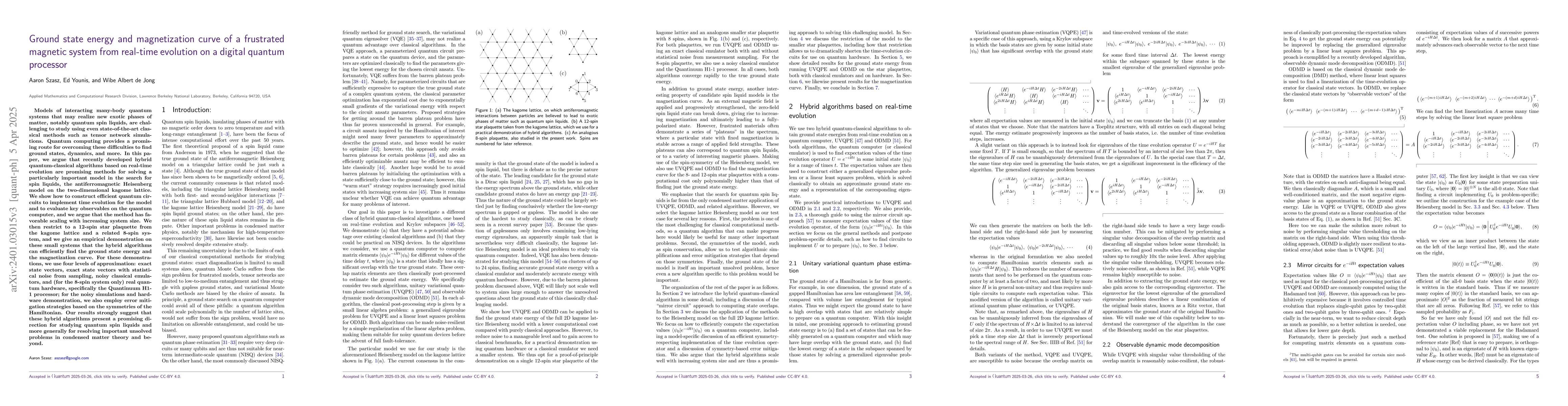 Thumbnail for Ground state energy and magnetization curve of a frustrated magnetic
  system from real-time evolution on a digital quantum processor