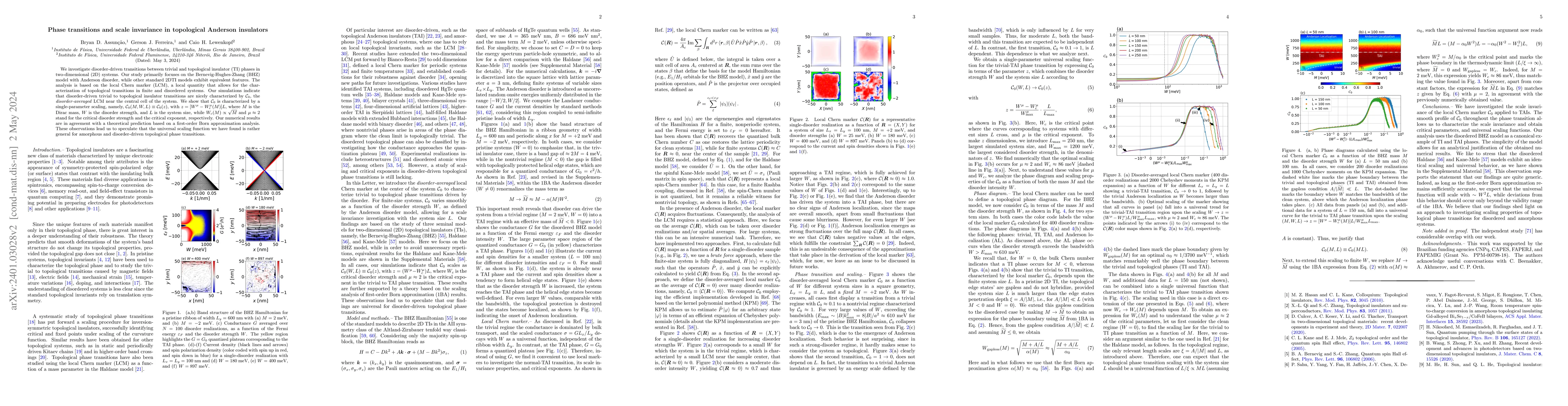 Thumbnail for Phase transitions and scale invariance in topological Anderson
  insulators